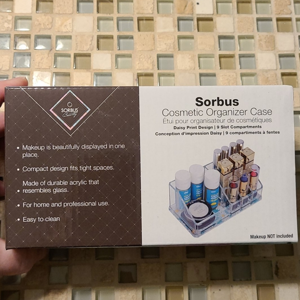 Sorbus Daisy Print top tray makeup organizer